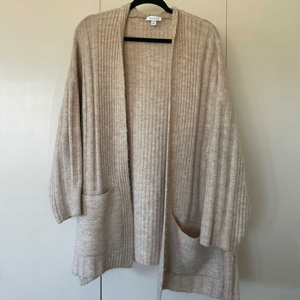 Topshop Oversized Knit Cardigan - Cream/Tan - Size M